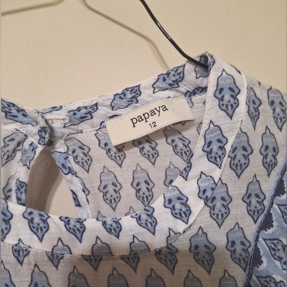 PAPAYA Women's Cotton western fringe sheer embroidered long-sleeved shirt blue - Picture 2 of 9